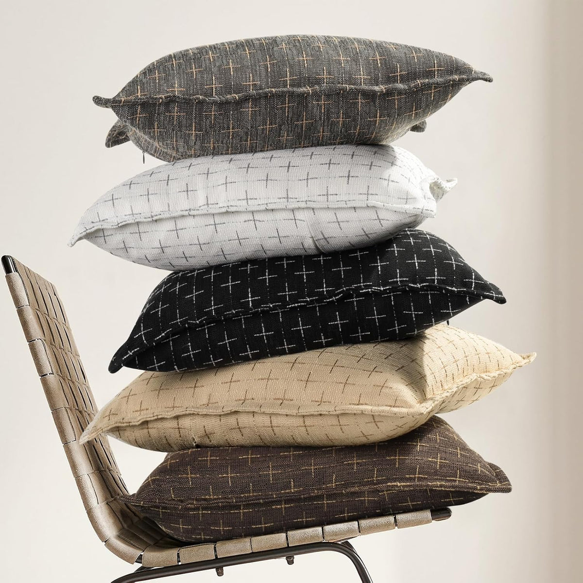 ZWJD Pillow Covers 18x18 Set of 2 Soft Polyester Textured Pillow Covers with Stylish Flange Edge