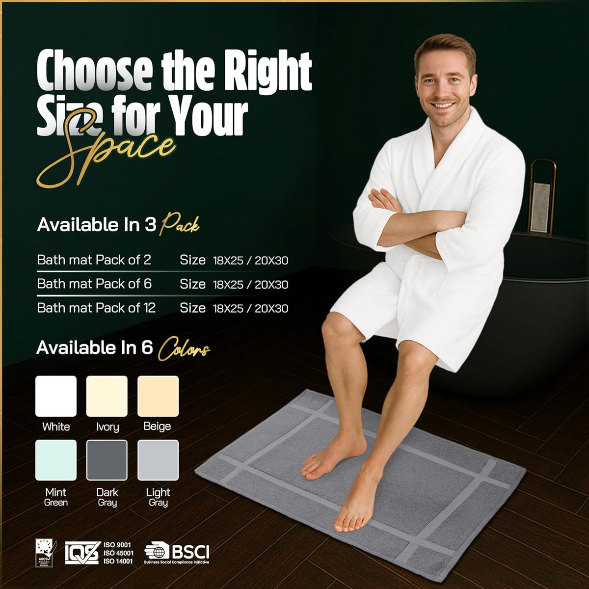 Pearl Linens Pack of 6 100% Cotton Bath Mat 20x30 inches, Soft & Absorbent Quick Dry Bathroom Mat