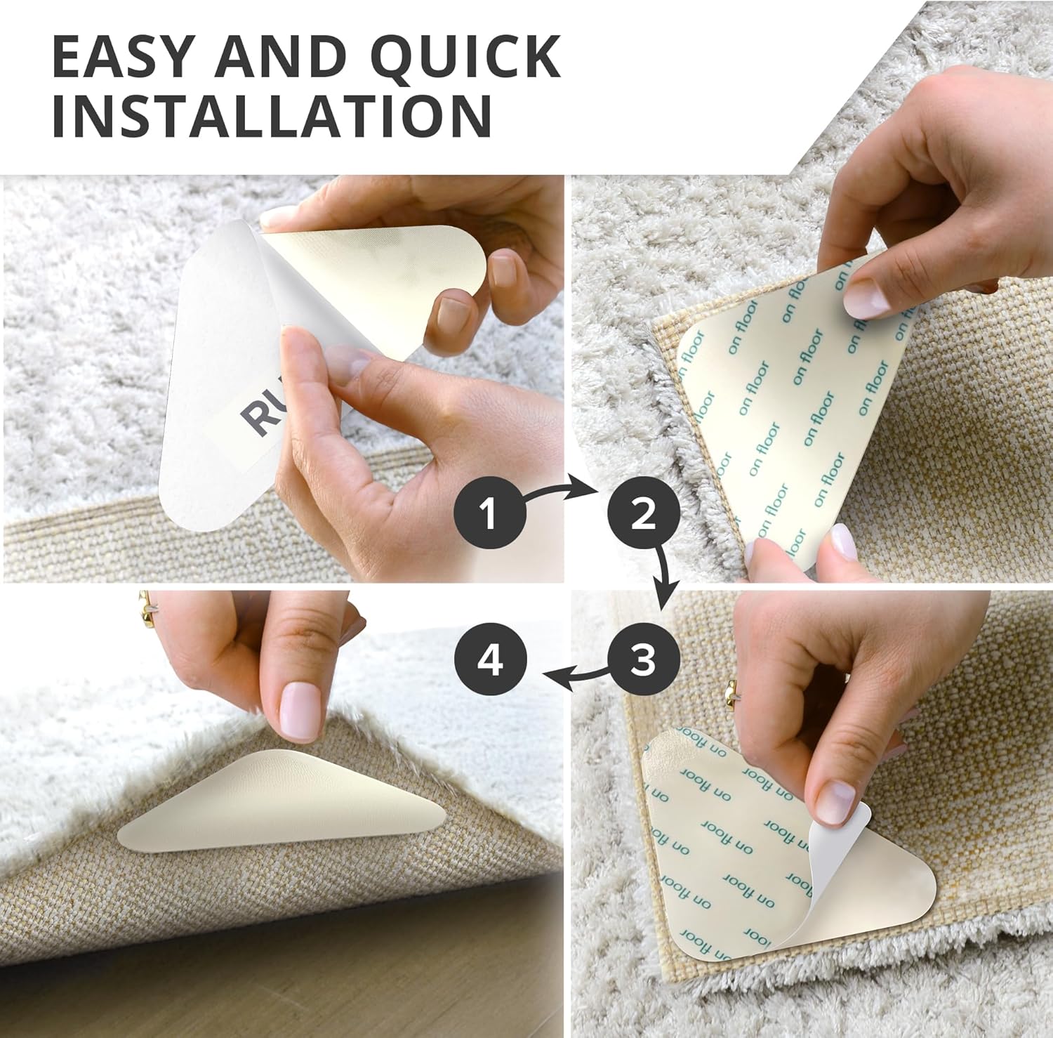 X-Protector Rug Tape - 16 Pcs Set - White Anti-Slip & Anti-Curling Carpet Tape for Hard Floors