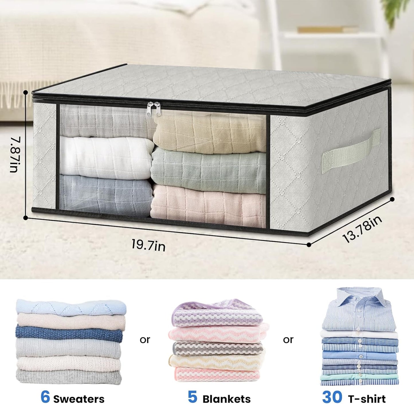 HomeHacks Storage 6-Pack Clothes Organizer Storage Bags Foldable Storage Box with Large Clear