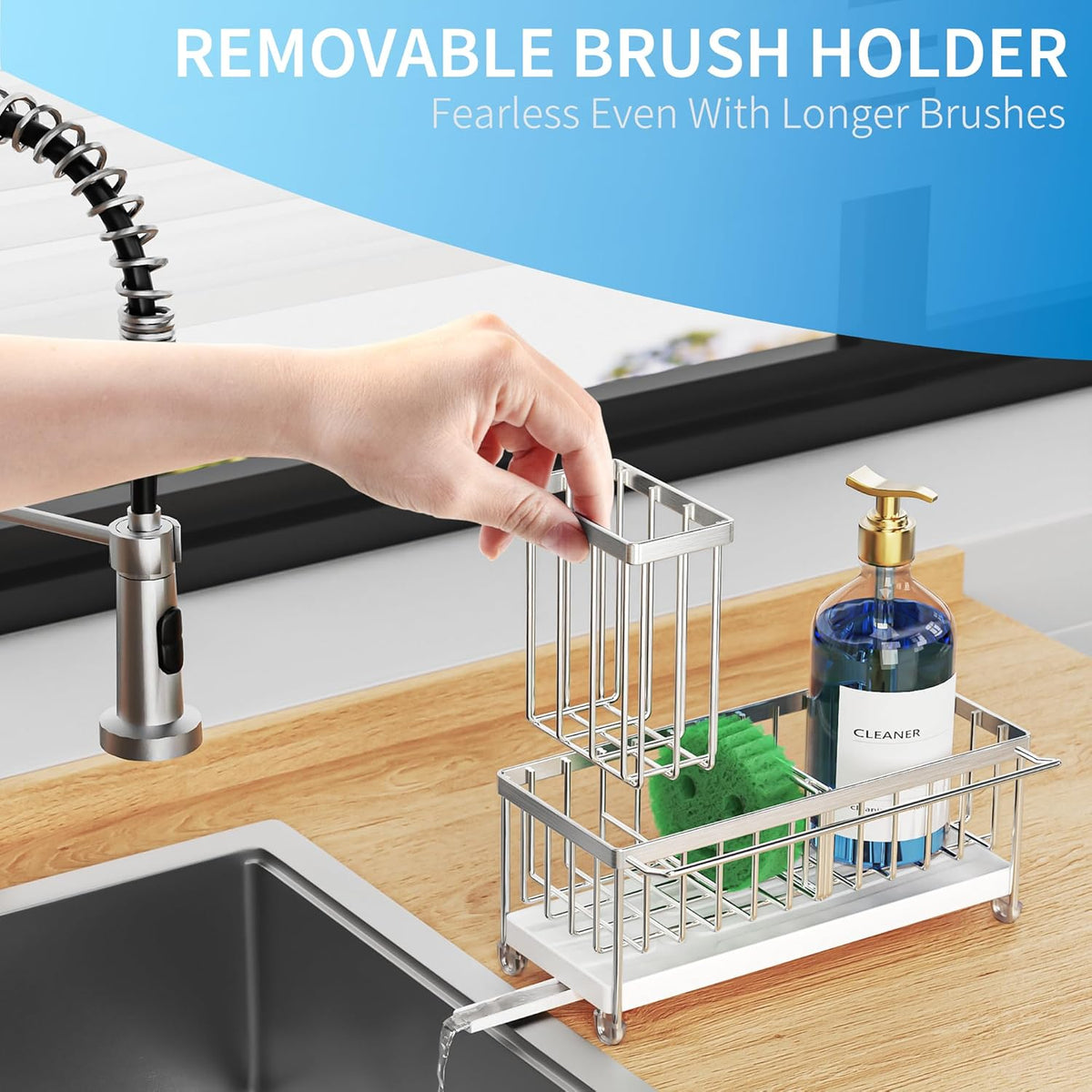 Cisily Stainless Steel Sponge Holder for Kitchen Sink with Towel Rack, Sink Caddy with Kitchen High