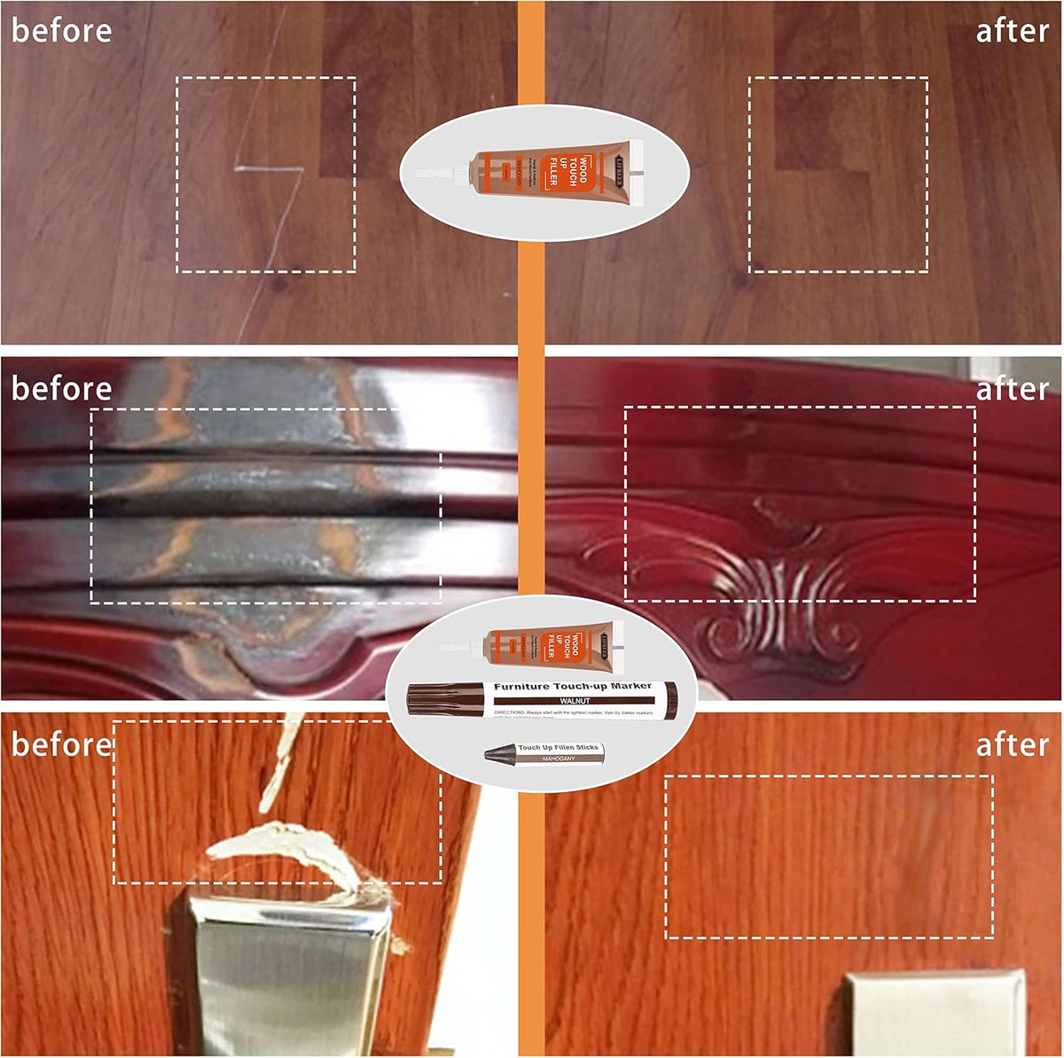 Lifreer Wood Furniture Repair Kit - 40 Pcs Wood Filler, Touch Up Markers with Wax Sticks - for Wood