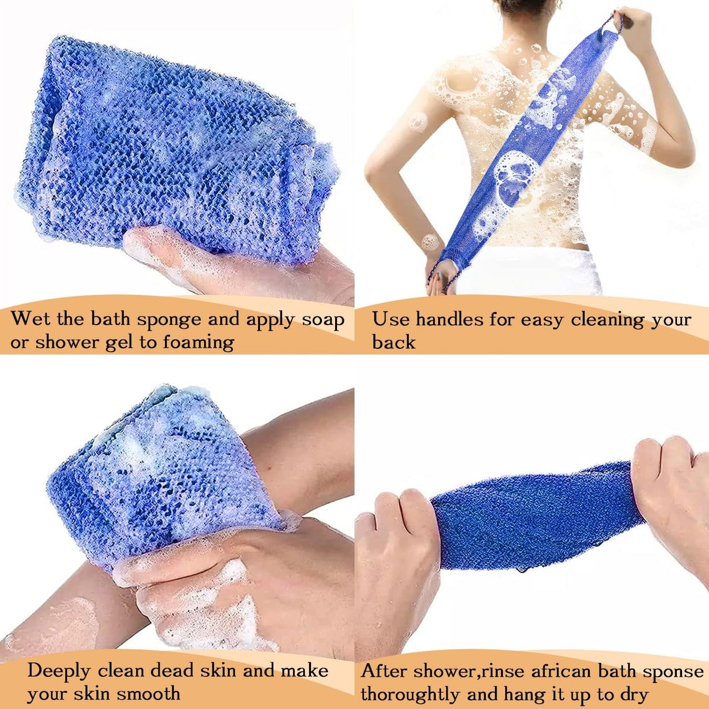 5 Pieces African Net Sponge with Handles Long African Exfoliating Net Washcloth Bath Sponge Net