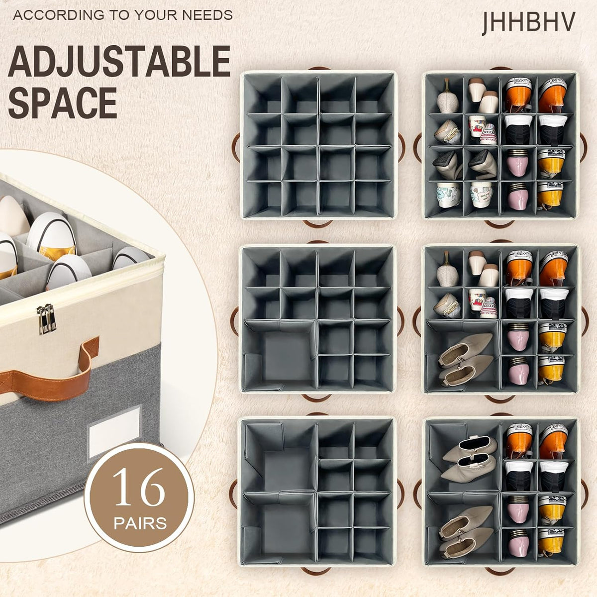 1 Pack Shoe Organizer for Closet, Adjustable Shoe Box Storage Containers, Large Foldable Shoe Bins