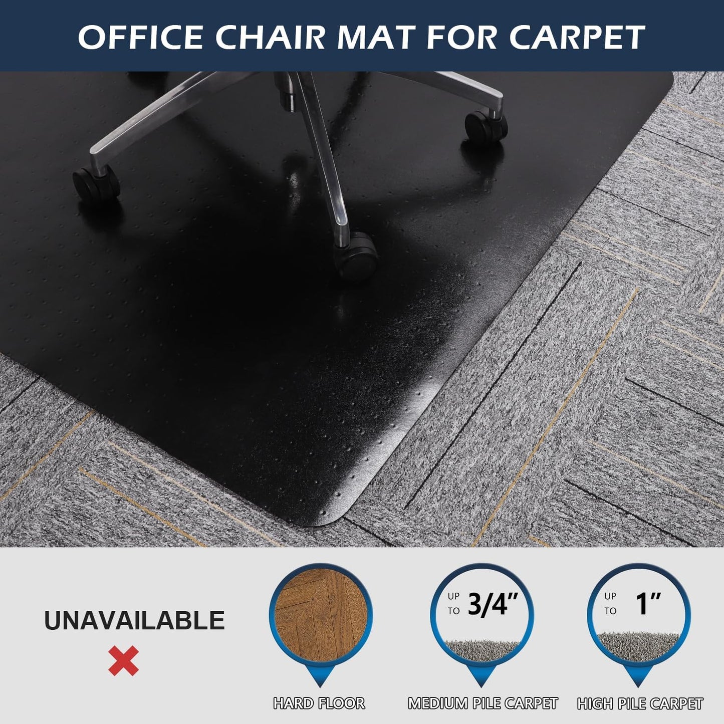 SALLOUS Office Chair Mat for Carpet, 48in x 36in Heavy Duty, Gaming Chair Mat with Grips, Rolling