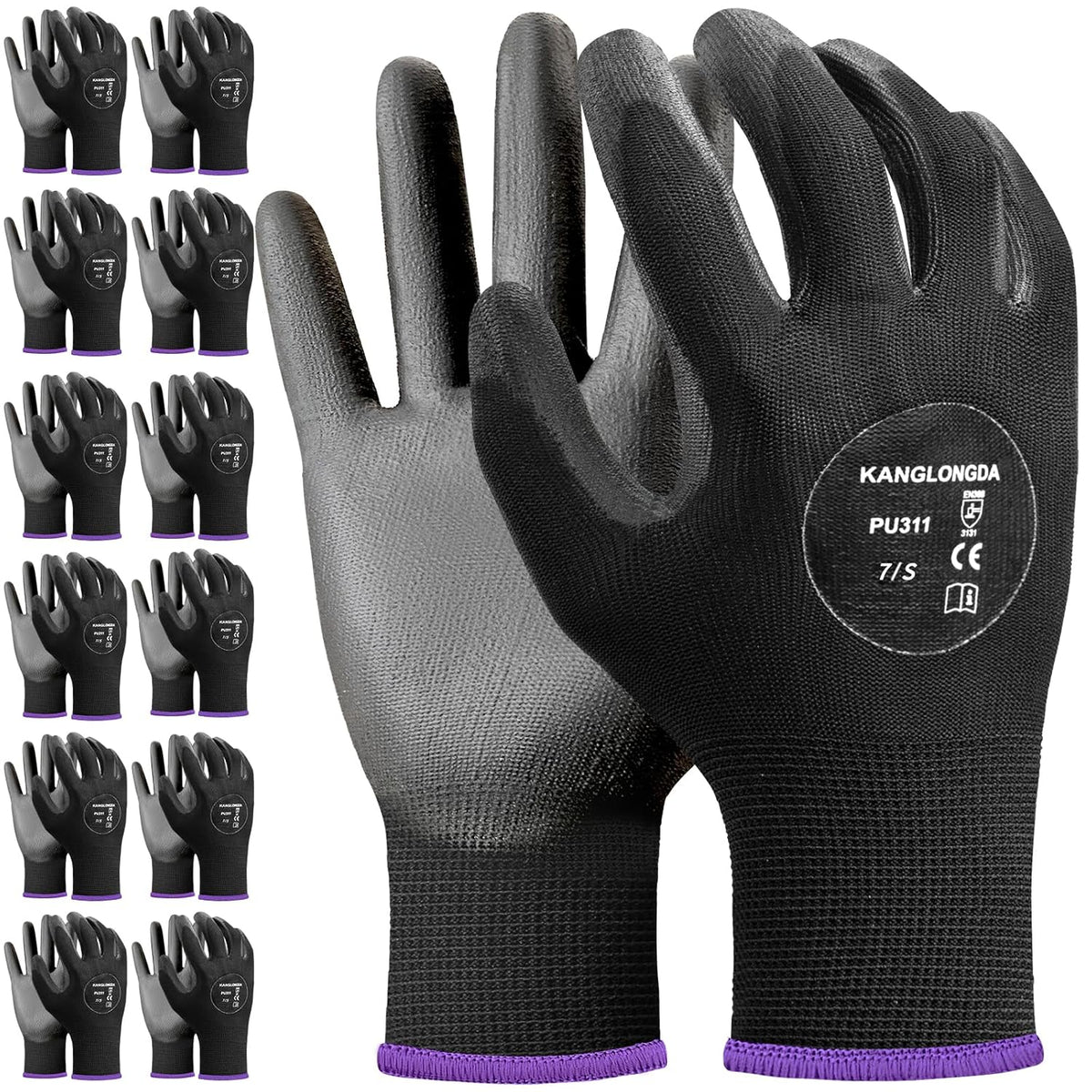 Kebada Safety Work Gloves, 12 Pairs Work Gloves with Grip, PU Coated Grip Gloves for Warehouse