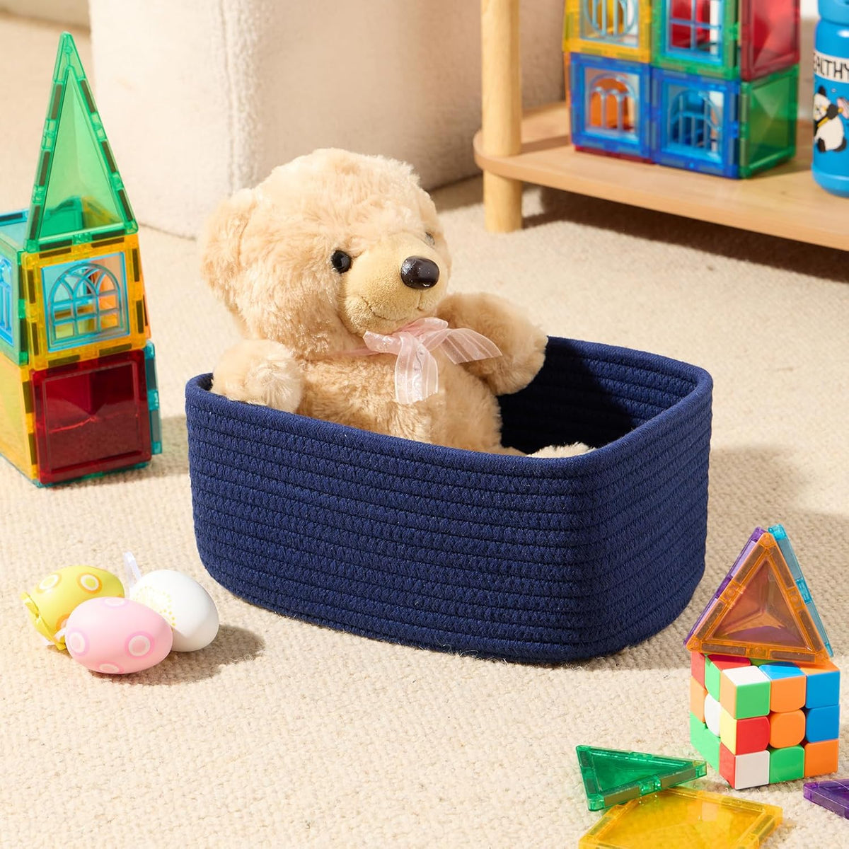 Small Storage Baskets for Organizing | Closet Organizer Bins | Shelf Toy Basket | Woven Rope