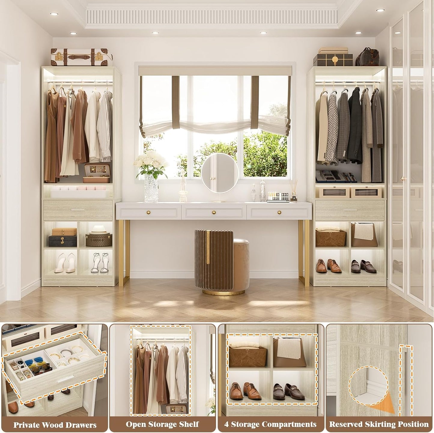 Unikito Freestanding Closet System with Wood Drawer and 4 Cubby Storage, Closet Organizer with