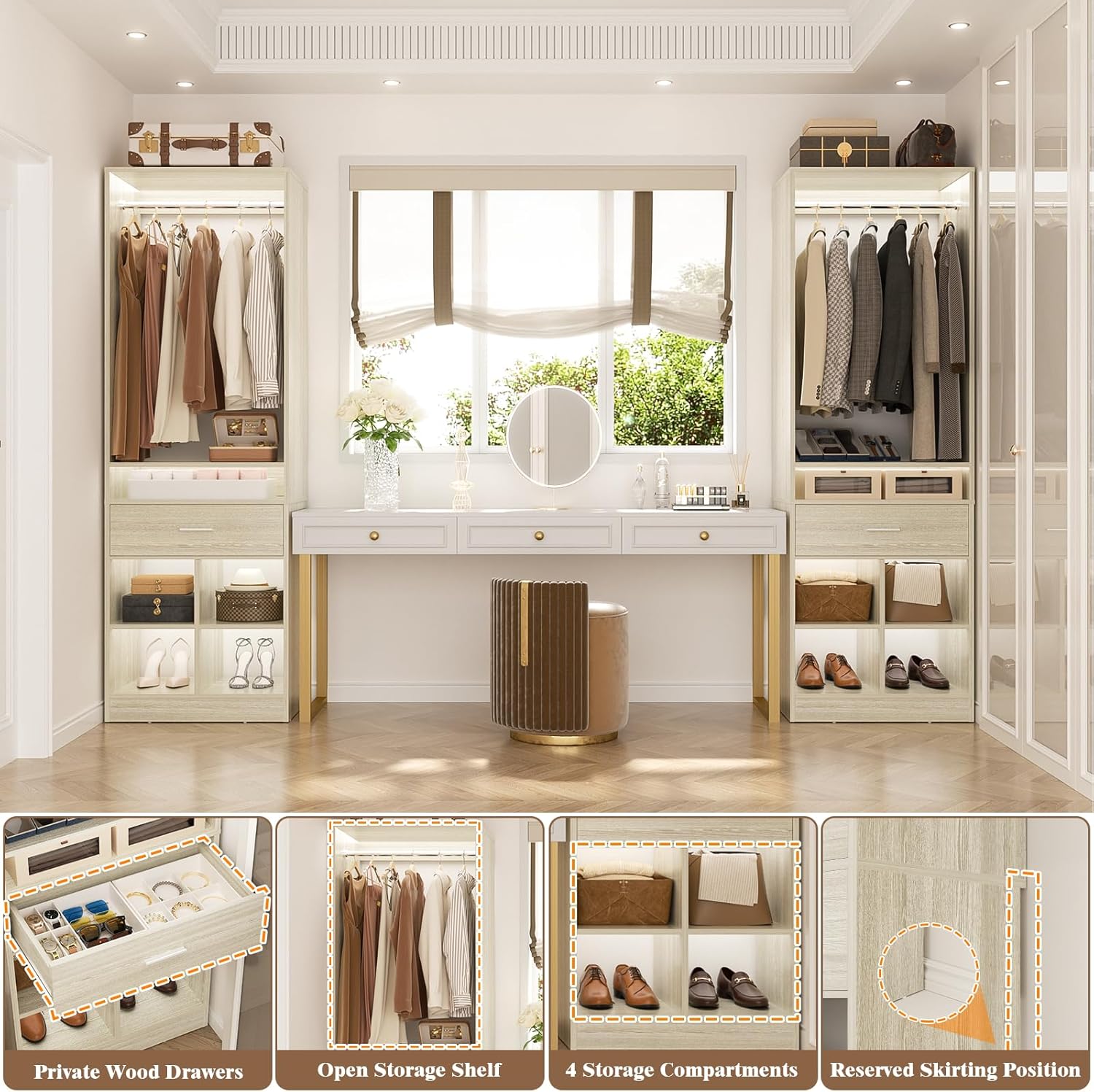Unikito Freestanding Closet System with Wood Drawer and 4 Cubby Storage, Closet Organizer with