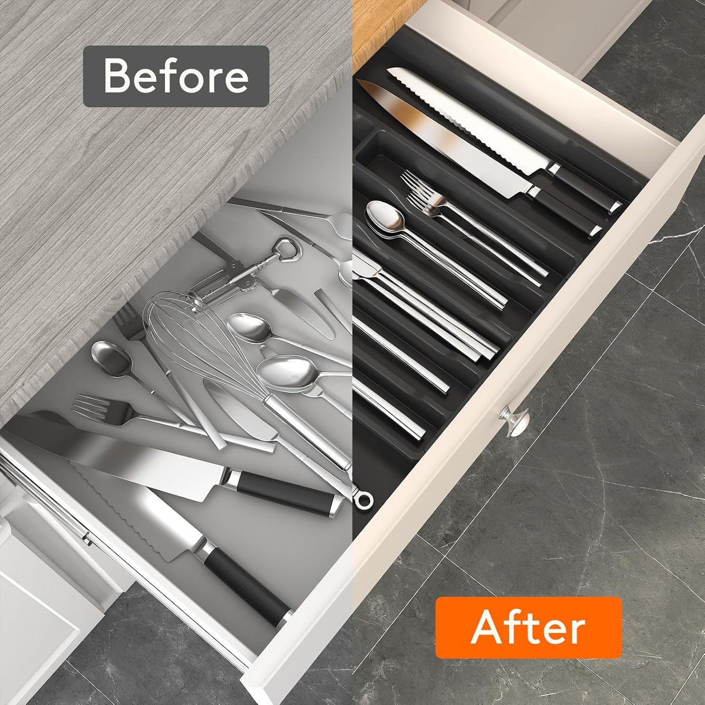 Lifewit Deep Silverware Drawer Organizer for Kitchen, Expandable Utensil Tray, Adjustable Flatware