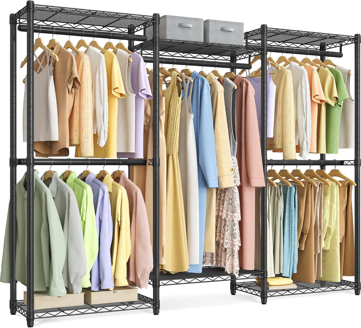 SONGMICS Heavy-Duty Clothes Rack, Garment Rack, Portable Closet, 68.7-Inch Wide Clothing Rack with