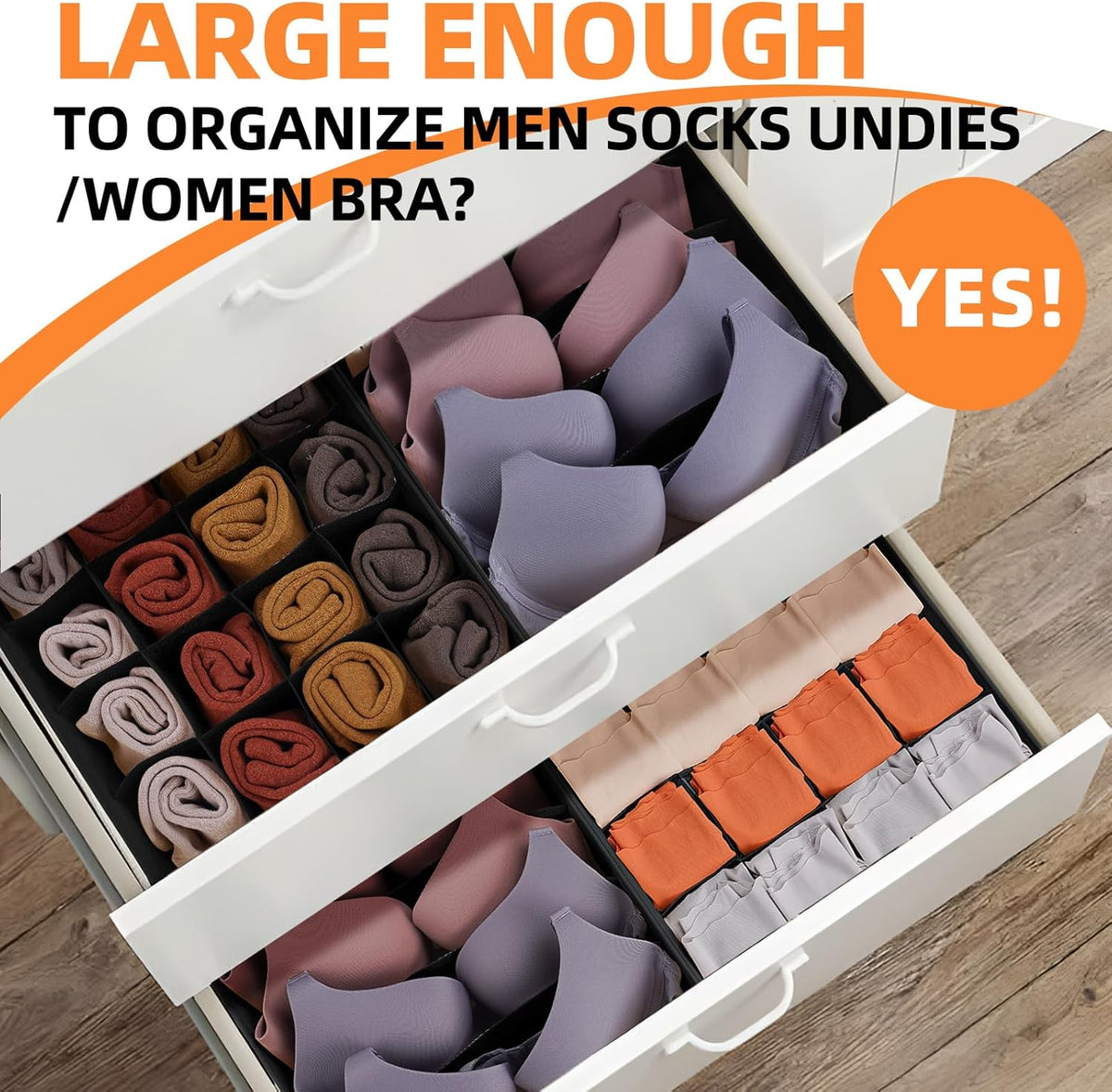 Criusia 6 Pack Sock Underwear Drawer Organizer Dividers - Dresser Organizer for Baby Clothes