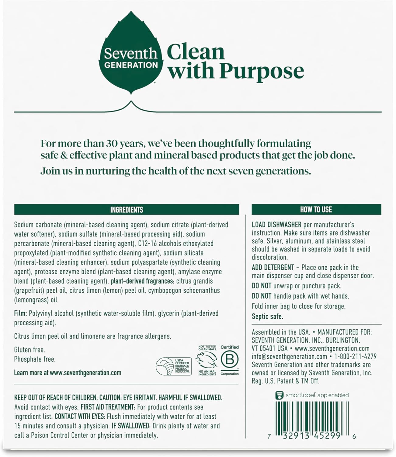 Seventh Generation Dishwasher Detergent Packs Lemon scent 2 Pack for sparkling dishes Dishwasher