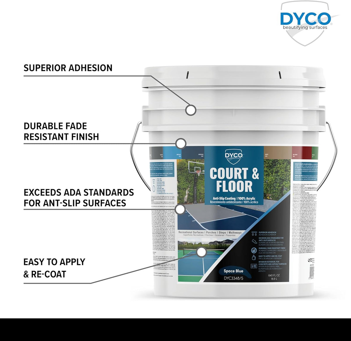 DYCO Court & Floor Anti-Slip Coating - Slip-Resistant Pavement, Cement & Concrete Paint for