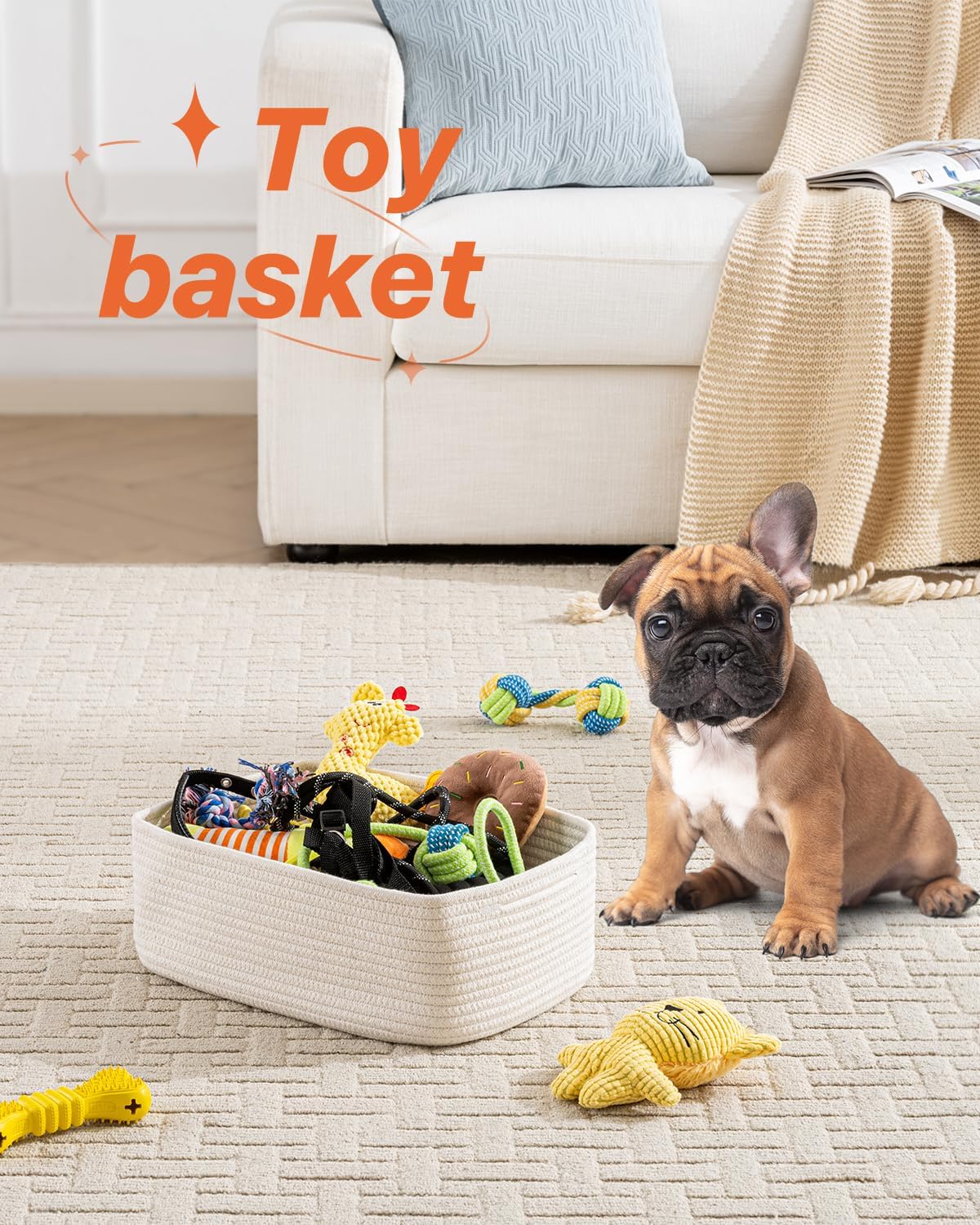 Small Woven Basket, 13.5 x 9.5 x 5 Inches, Storage Basket for Organizing, Cute Small Rope Shelf