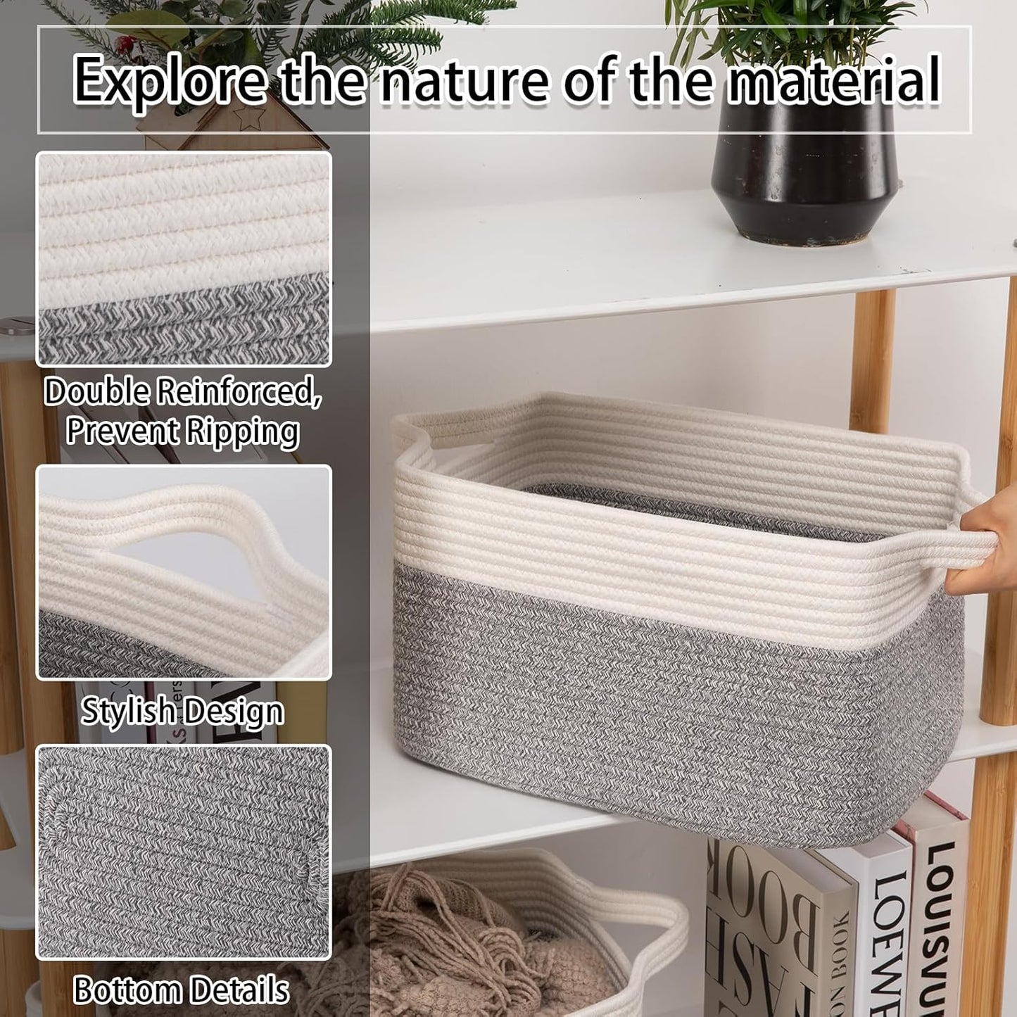 OIAHOMY 3 Pack Storage Basket for Organizing, 13''X9.85''X8.7'' Storage Bins,Woven Basket Basket