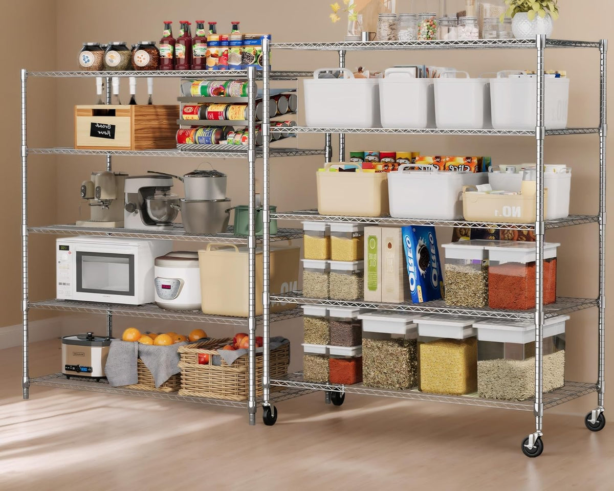 Himimi 5 Tier Wire Shelving with Wheels Heavy Duty Height Adjustable Metal Shelves for Storage