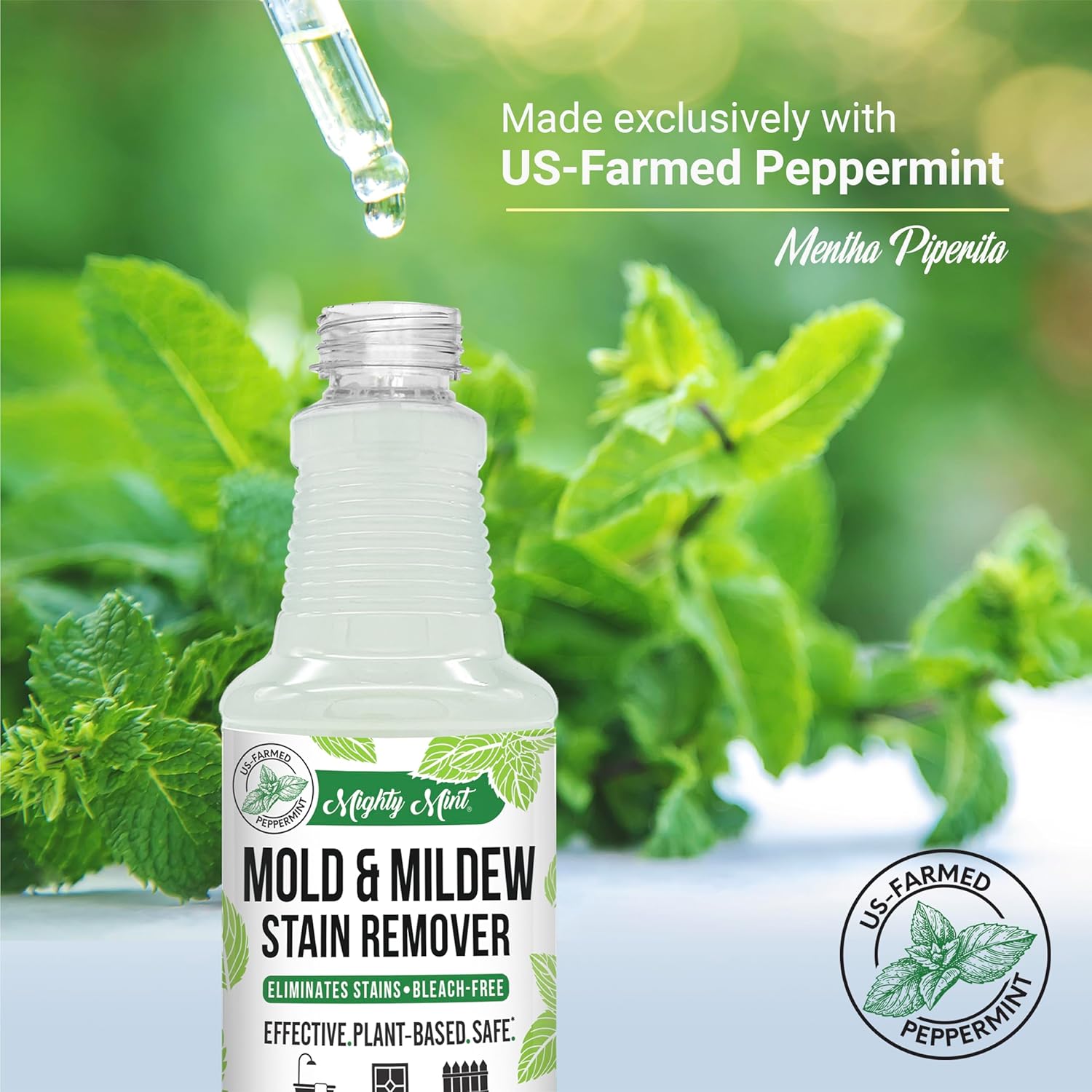 Mighty Mint Mold & Mildew Stain Remover Spray, Rapid Clean for Bathroom, Kitchen, Hard Water