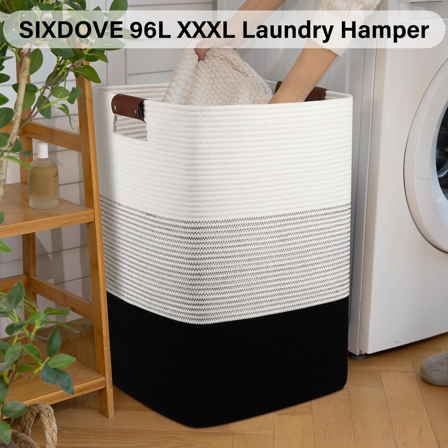 Laundry Hamper 96L Extra Large Laundry Basket, Woven Blanket Basket, Cotton Woven Storage Hamper