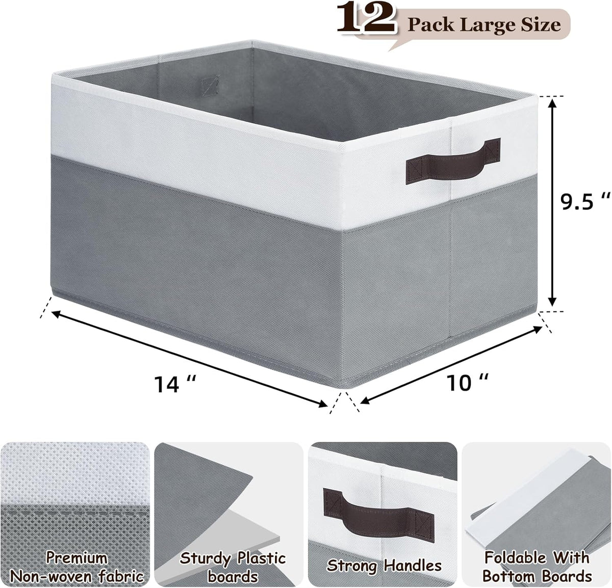 Criusia 12 Pack Large Storage Baskets for Shelves | Fabric Closet Organizers and Storage Bins with