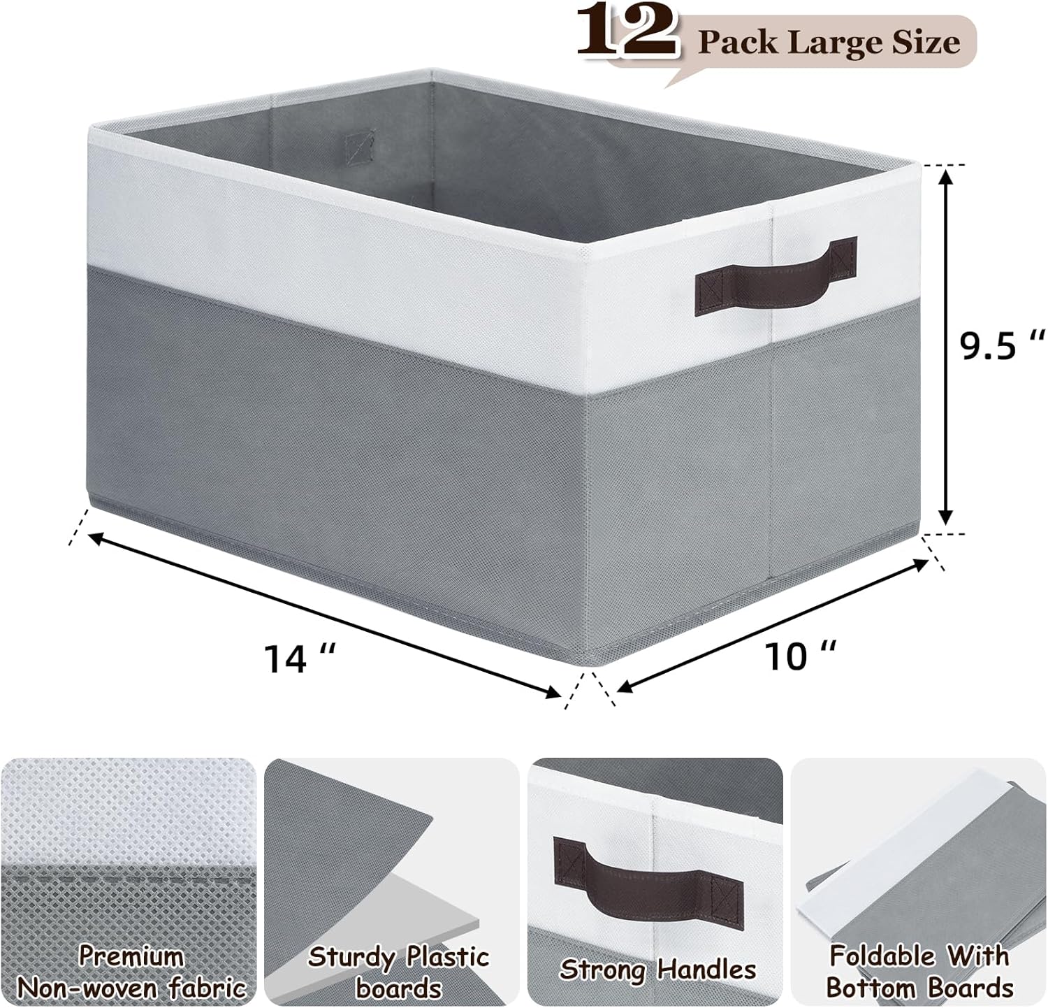 Criusia 12 Pack Large Storage Baskets for Shelves | Fabric Closet Organizers and Storage Bins with