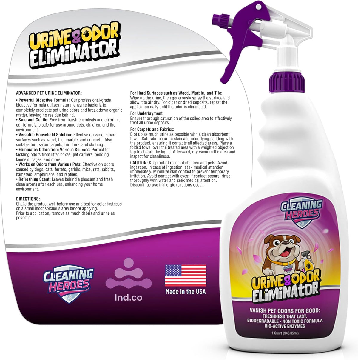 Pet Carpet Cleaner & Urine Odor Eliminator for Strong Odor - 32oz Enzyme Cleaning Spray for Cat &