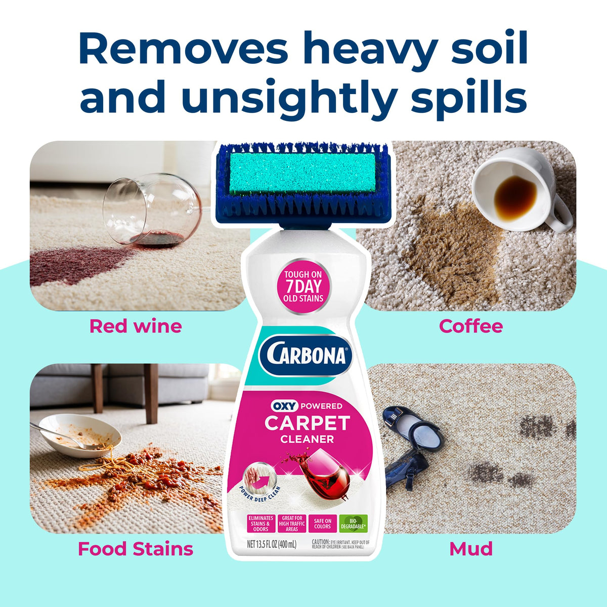 Carbona 2-in-1 Oxy-Powered Carpet Cleaner (13.5 Fl Oz), Spot Cleaner with Dual Sponge & Bristle