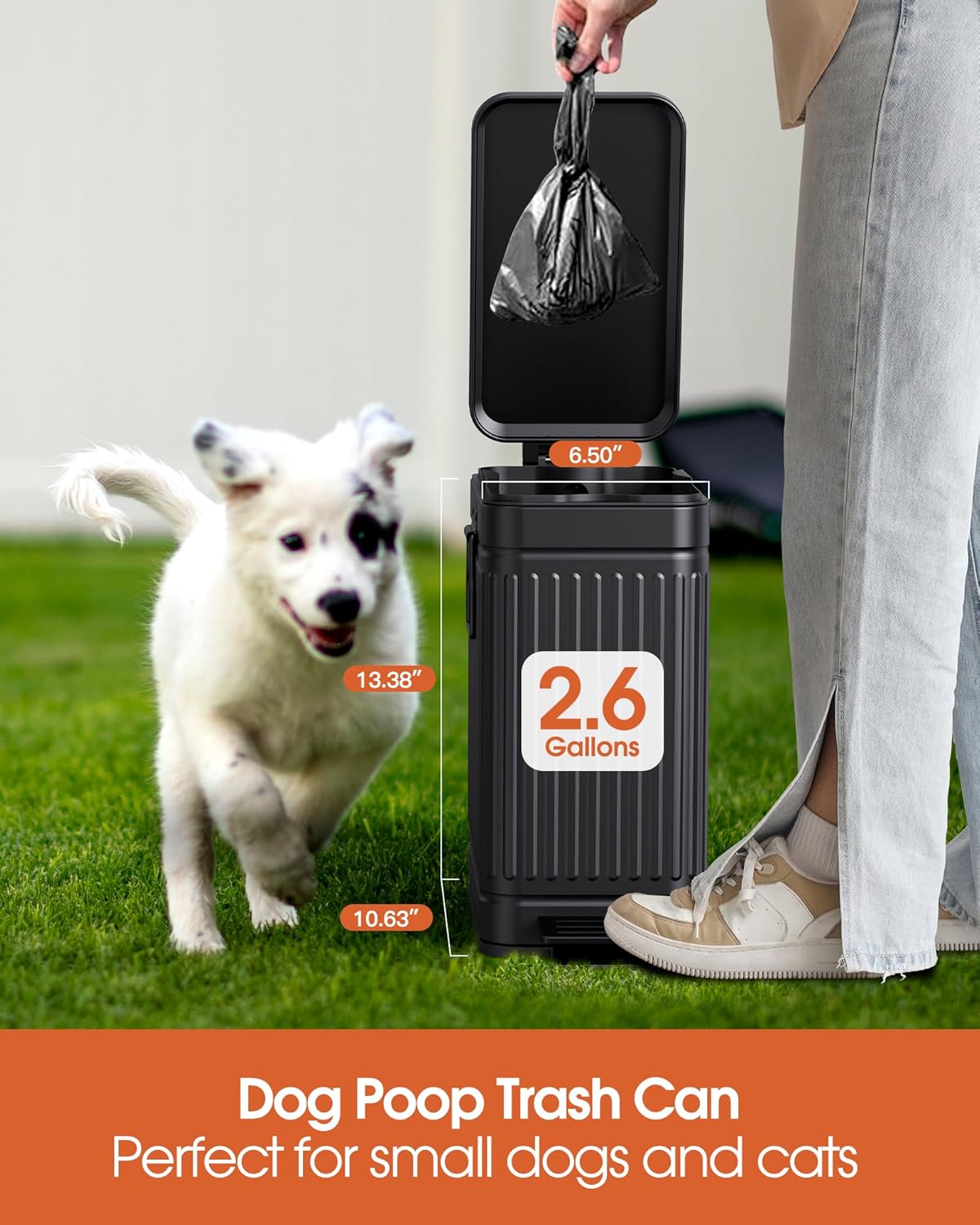 Small Trash Can with Lid Soft Close-10L/2.6 Gal Stainless Steel Outdoor Dog Poop Garbage Can-Metal