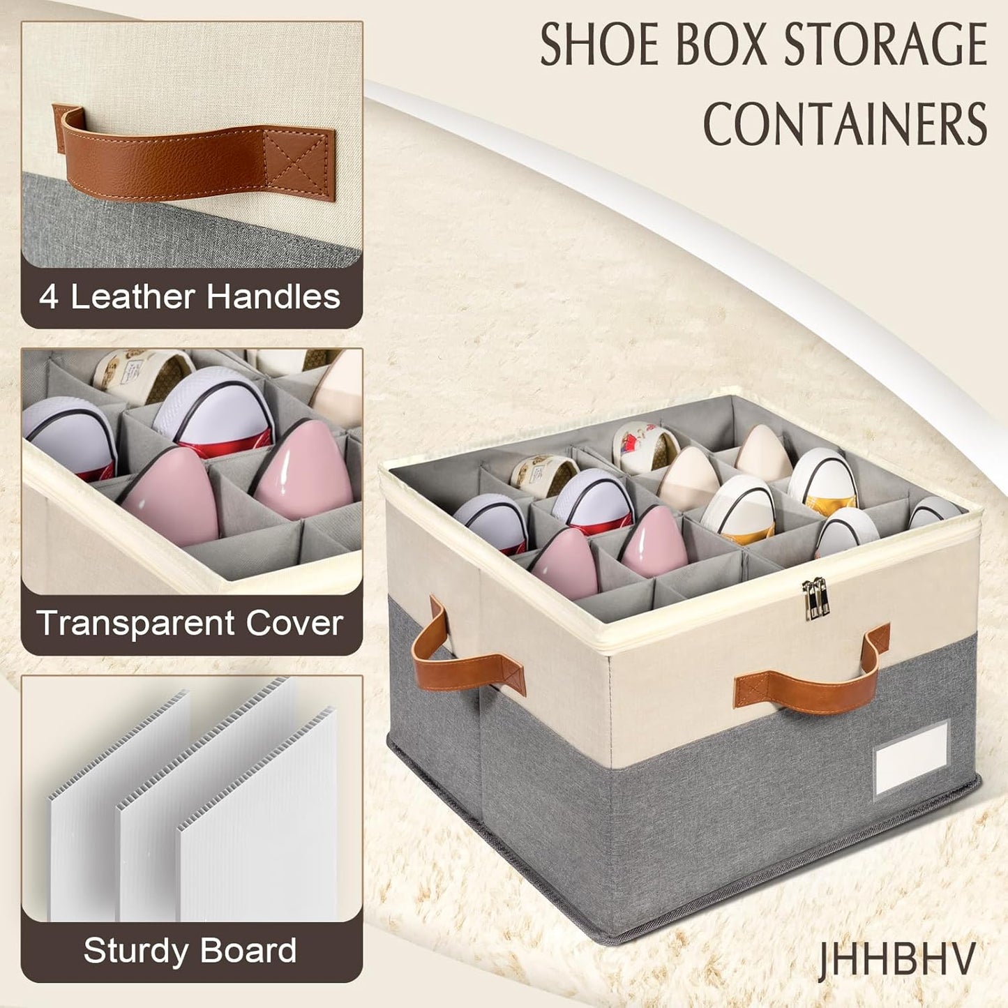 1 Pack Shoe Organizer for Closet, Adjustable Shoe Box Storage Containers, Large Foldable Shoe Bins