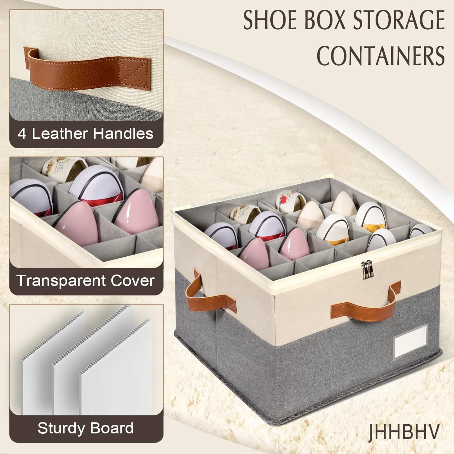 1 Pack Shoe Organizer for Closet, Adjustable Shoe Box Storage Containers, Large Foldable Shoe Bins