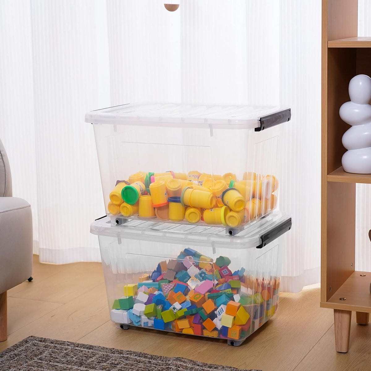 Citylife 54 QT Clear Plastic Storage Bins with Lids Stackable and Nestable Storage Boxes with Lids