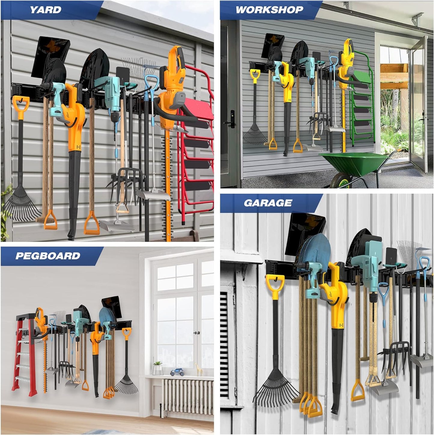 Garage Tool Storage Rack, Heavy Duty Garage Storage Organizer Rack System Wall Mounted Tool with 12