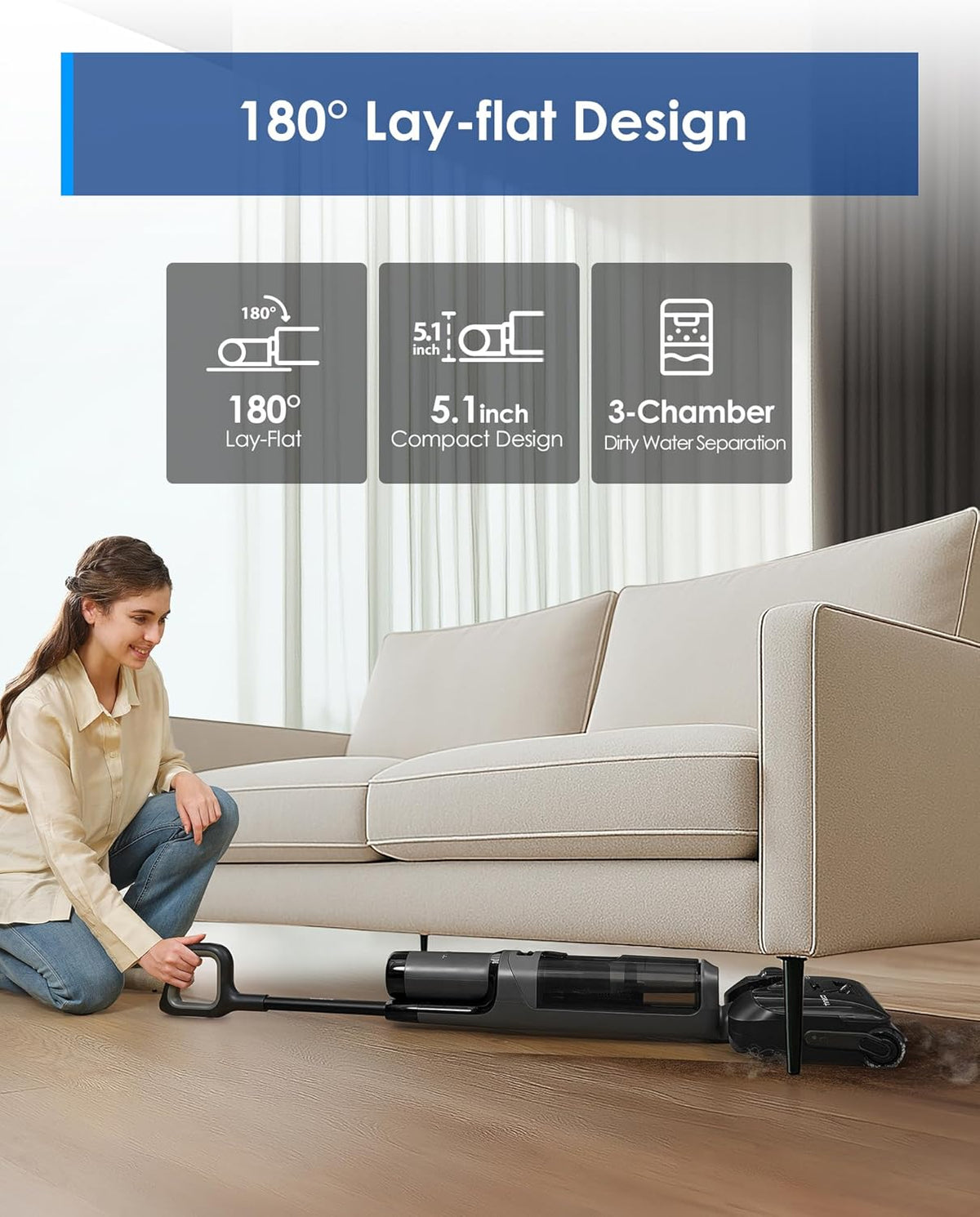 Tineco Floor ONE i6 Stretch Wet Dry Vacuum Cleaner, Vacuum & Mop All in One, 20kpa Powerful