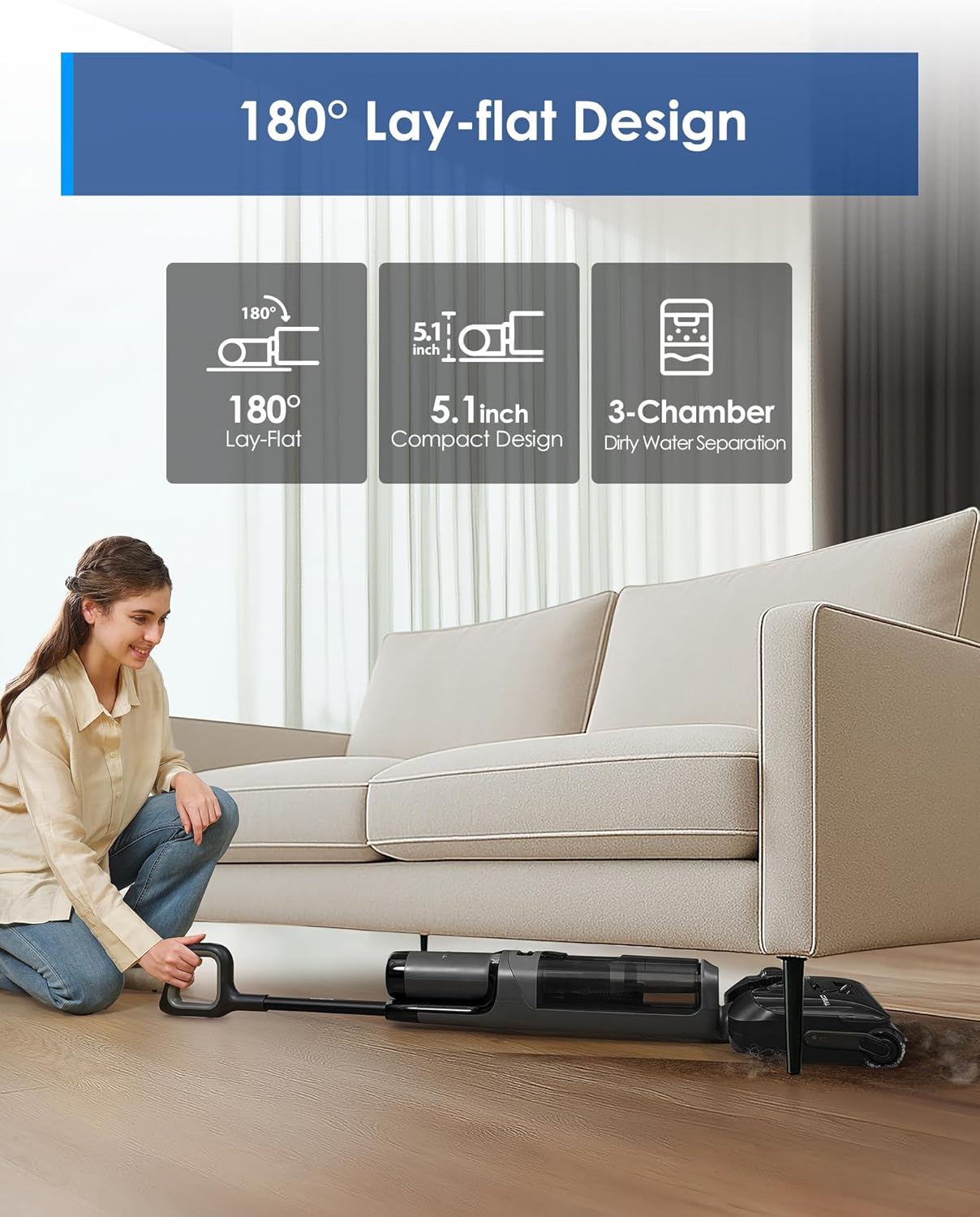 Tineco Floor ONE i6 Stretch Wet Dry Vacuum Cleaner, Vacuum & Mop All in One, 20kpa Powerful