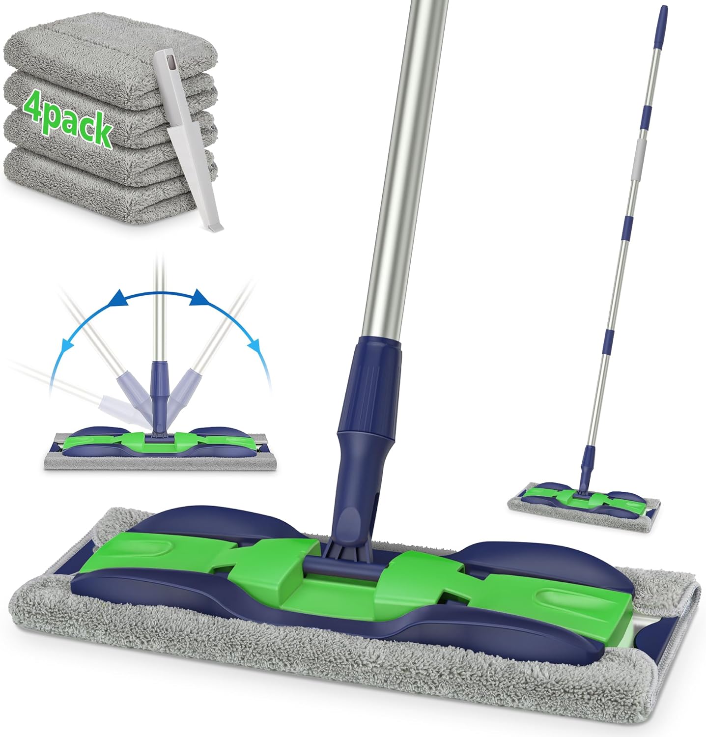 MEXERRIS Microfiber Mops for Hardwood Laminate Tile Floor Cleaning: Stainless Steel Handle - 4