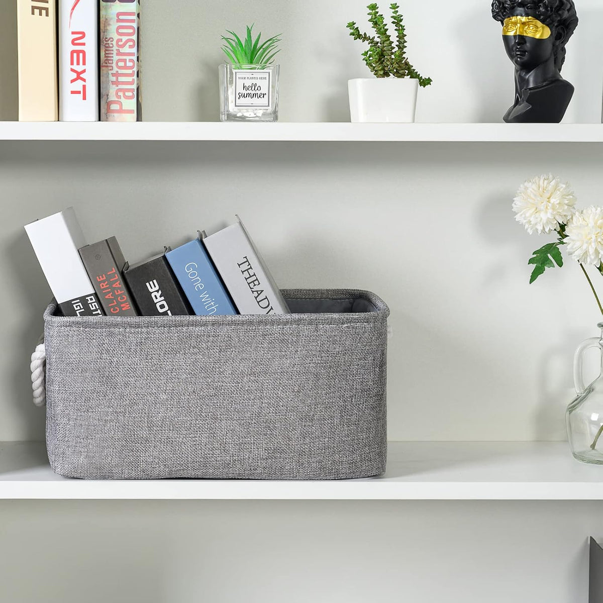 TheWarmHome Large Storage Bins Basket, 2 Pack Grey Fabric Storage Cubes for Changing Table Nursery