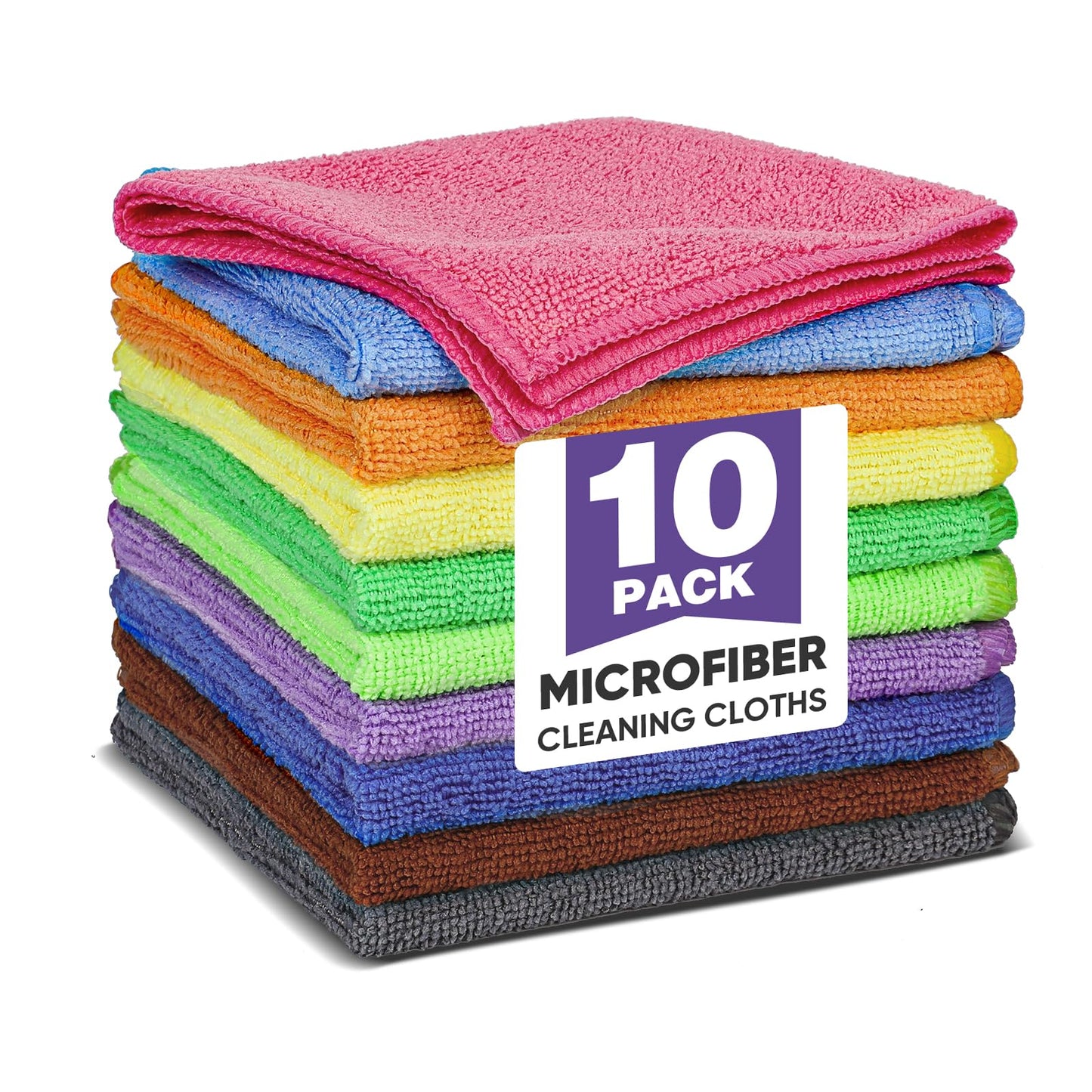 TEAWOO 10 Colors Microfiber Cleaning Cloths, 10 Pack Assorted Cleaning Rags