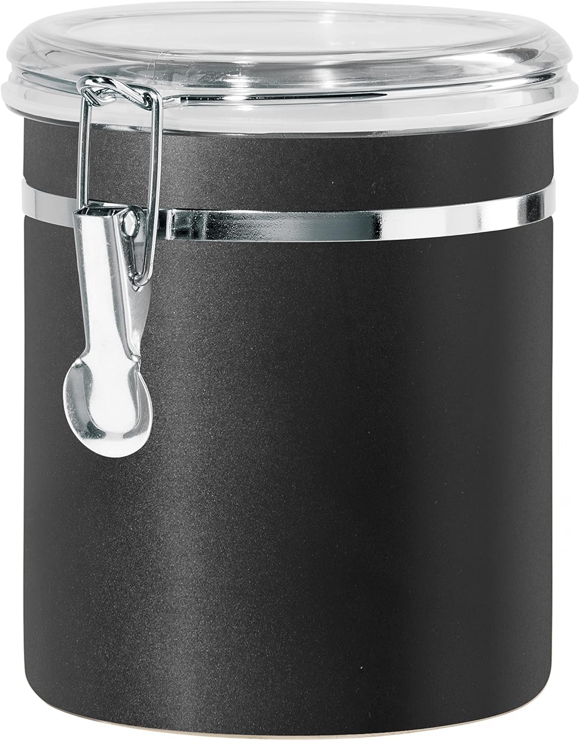 Oggi Stainless Steel Kitchen Canister 47 fl oz, Black - Airtight Clamp Lid, Clear See-Thru Top