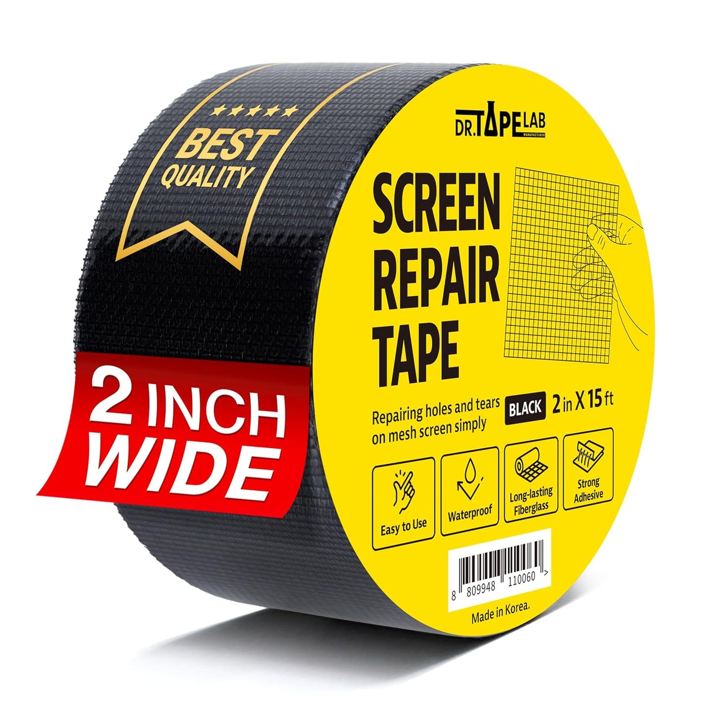 Black Window Screen Repair Tape, 2 in X 15 FT, Screen Repair Kit for Windows or Doors, Strong