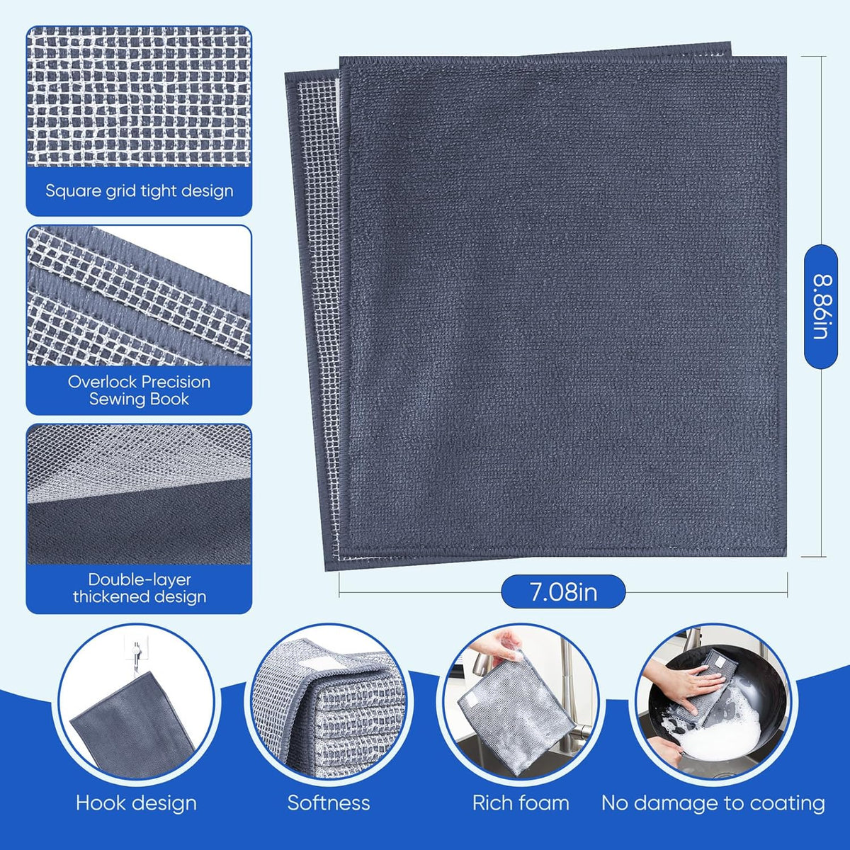 10Pcs New Upgrade 2-Layer Non Scratch Wire Dishcloth,Wire Dishwashing Rag, Non-Scratch Wire