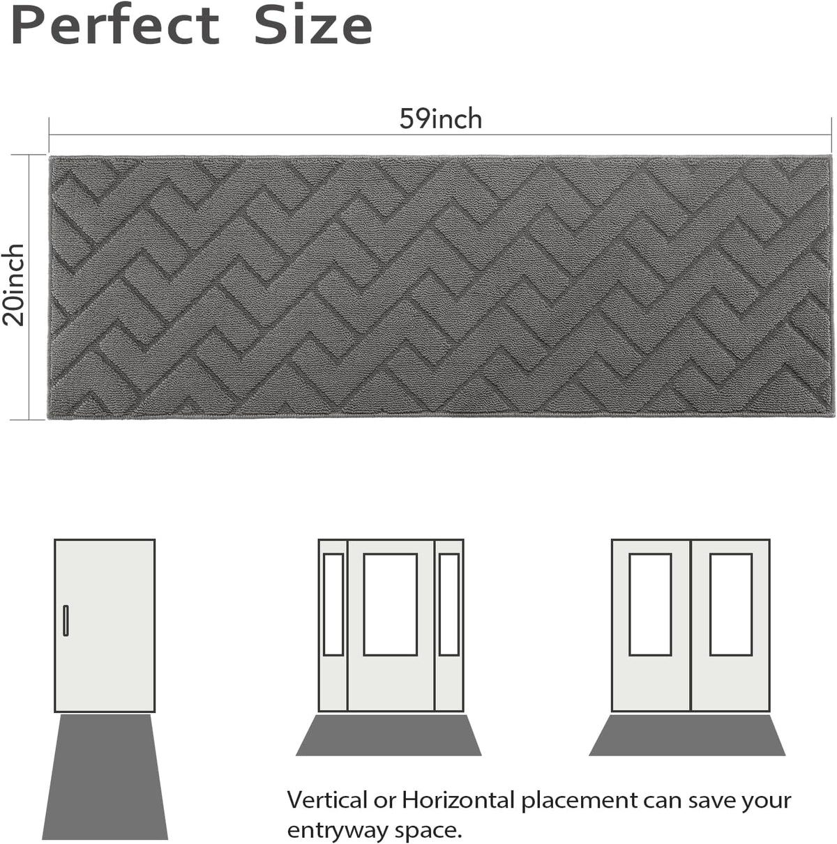 hicorfe Indoor Doormat,Front Back Door Mat Rubber Backing Non Slip Door Mats 20"x59" Absorbent