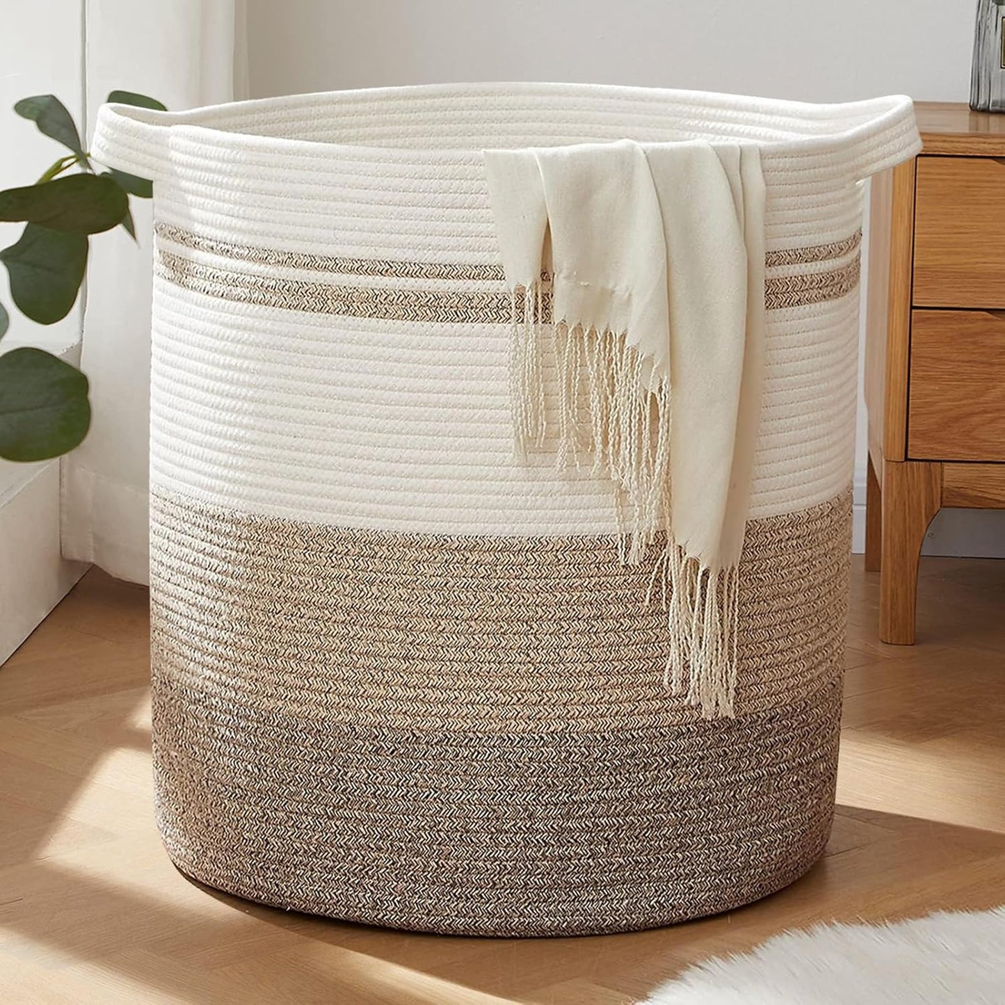 OIAHOMY 100L Laundry Hamper - Storage Basket with Handles, Decorative Woven Basket for Living Room
