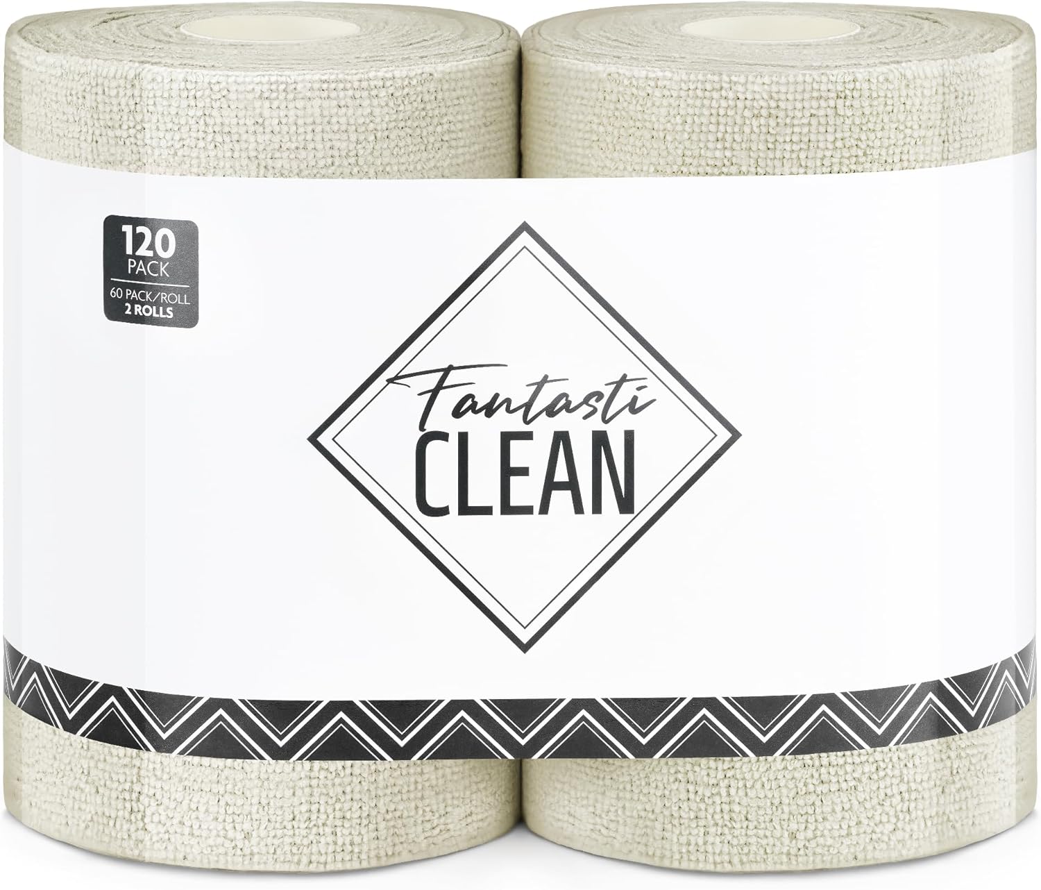 Fantasticlean Microfiber Cleaning Cloth Roll 2 Rolls 120 Pack, Tear Away Paperless Towels, 8" x 8"