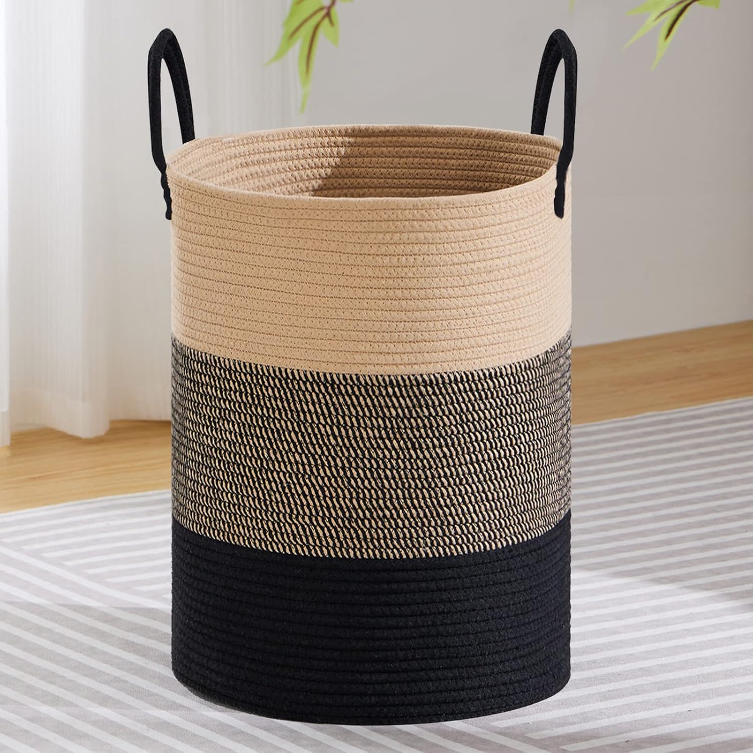 VIPOSCO Large Laundry Hamper, Tall Woven Rope Storage Basket for Blanket, Toys, Dirty Clothes in