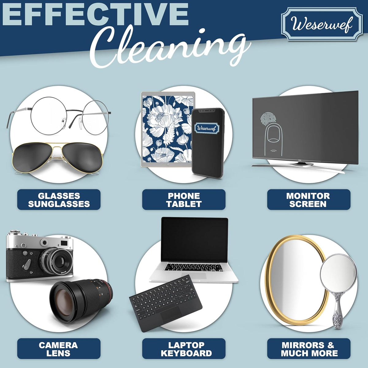 WESERWEF Design Microfiber Glasses Cleaning Cloth – Premium Cleaning Cloth for Eyeglasses, Screens