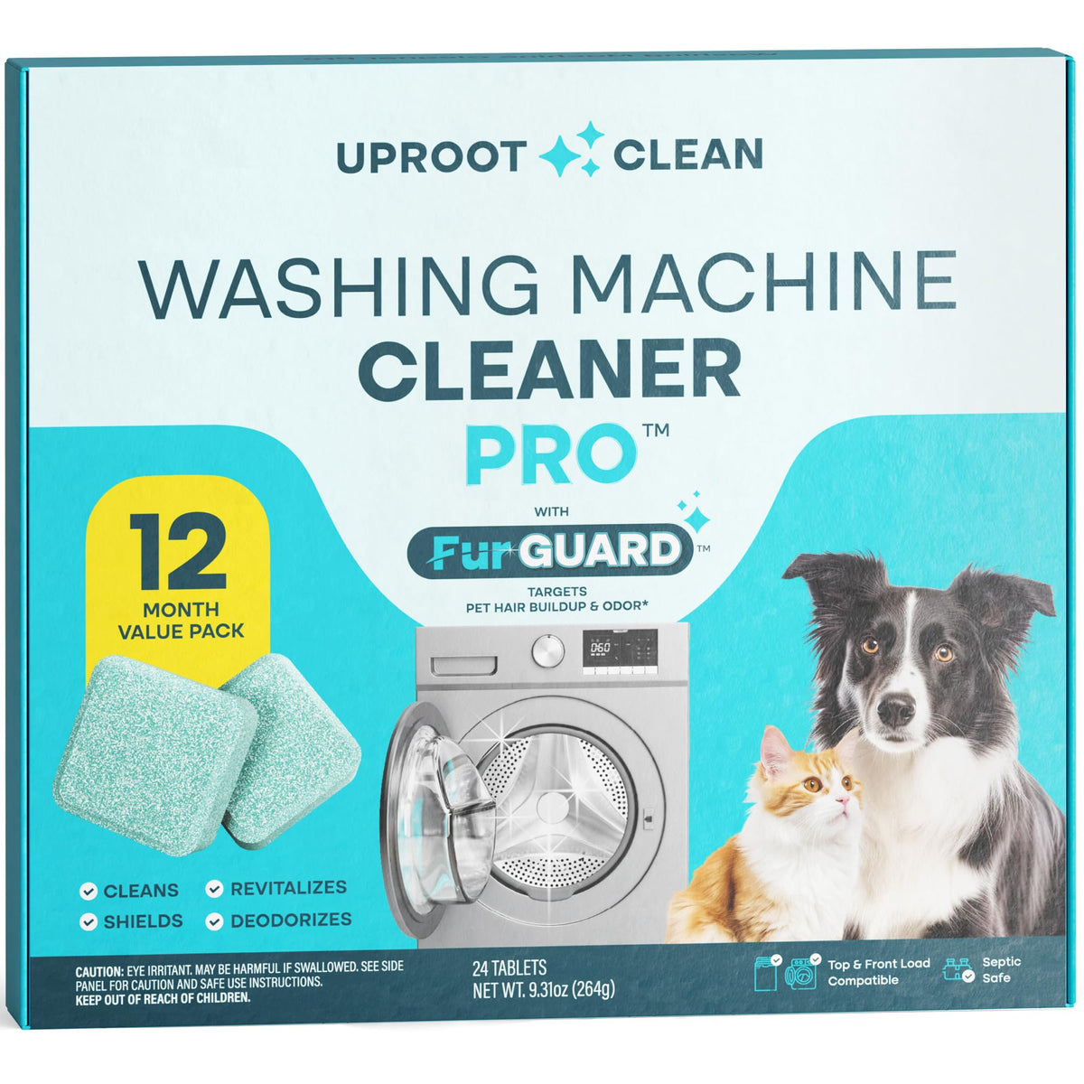 Uproot Clean Washing Machine Cleaning Tablets for Pet Owners, 24 Pack