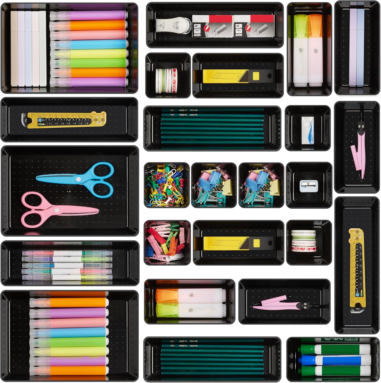 Vtopmart 25 PCS Office Desk Drawer Organizers Set, 4-Size Versatile Plastic Drawer Organizer Trays
