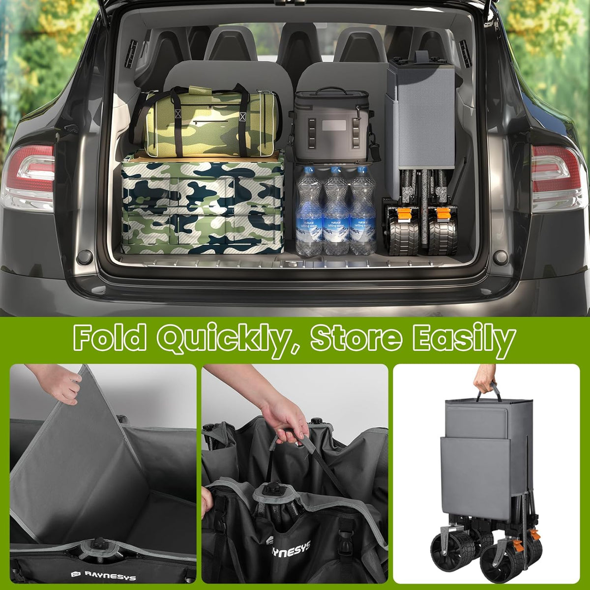 300L Collapsible Wagons Cart with Wheels Foldable, 440lbs Heavy Duty Folding Wagon, Upgraded
