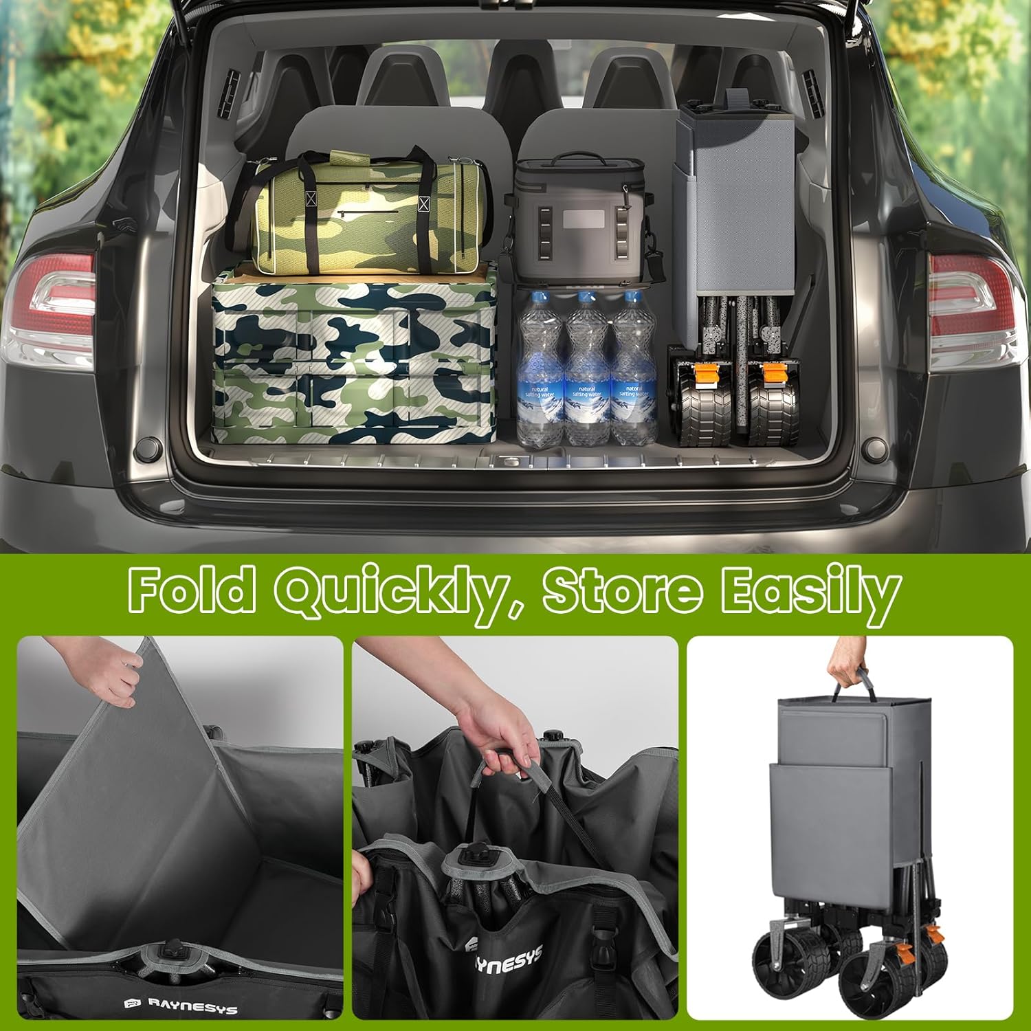 300L Collapsible Wagons Cart with Wheels Foldable, 440lbs Heavy Duty Folding Wagon, Upgraded