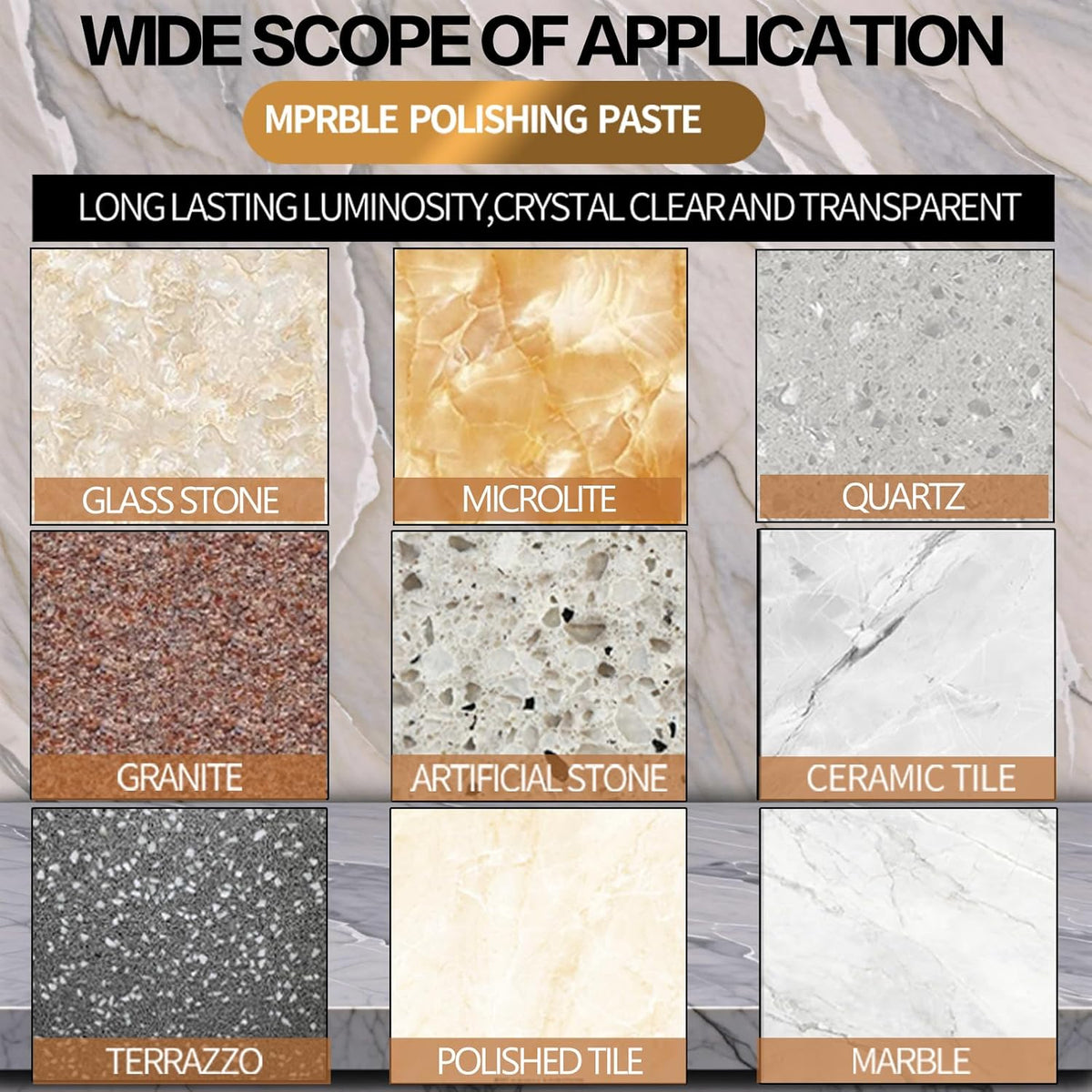 Marble Polishing Paste Kit, Marble Polishing Compound, Countertop Cleaner, Quartz Polish, Sealant &